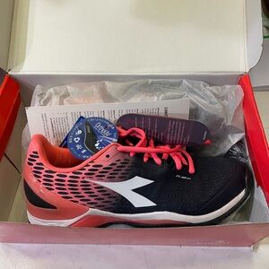 NIB Diadora Black and Coral Sneakers